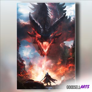 Monster Hunter Poster, Elder Dragon, Fantasy Gaming Wall Art, Safi'jiiva, Gamer Room Decor, Video Game Art, Monster Hunter Fan Gift