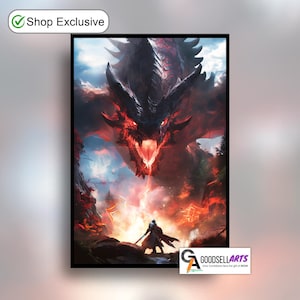モンスターハンターポスター - エルダードラゴン、ファンタジーゲームウォールアートサフィジーヴァ、ゲーマールーム装飾、ビデオゲームアート、モンスターハンターファンへのギフト、