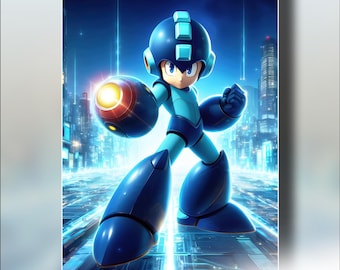 Mega Man Art Print | Retro Gaming decor, Classic Video Game Wall Art, Game Room Decor, Nintendo Gift for Gamers