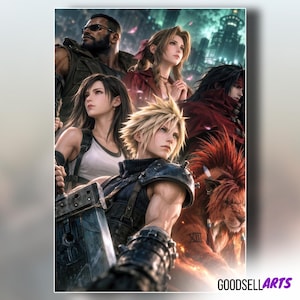 Final Fantasy 7 Heroes Poster | FF7 Rebirth Wall Art | Cloud Tifa Aerith Barret Vincent | FF7 Character Art | FFVII Cast | JRPG Gift