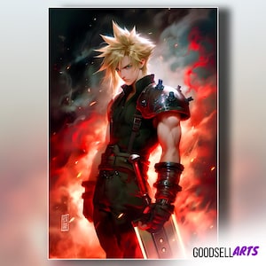 Cloud Strife Poster Print | Final Fantasy 7 poster | Cloud FF7 remake | Final Fantasy Gaming Decor | Cloud wall art | Cloud Strife art print