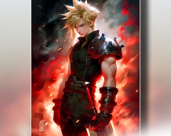 Cloud Strife Poster Print | Final Fantasy 7 poster | Cloud FF7 remake | Final Fantasy Gaming Decor | Cloud wall art | Cloud Strife art print