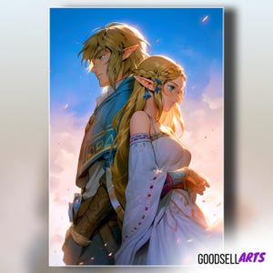 Link and Zelda Poster | Zelda Wall Art | TotK Print | Gamer Room Decor | Video Game Print | Hyrule Fantasy Art | Legend of Zelda Decor