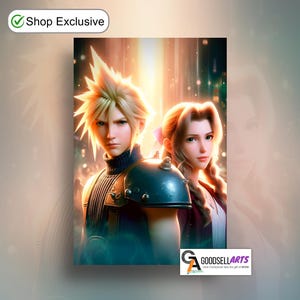 エアリスとクラウド ファイナルファンタジー ポスター | FF7 リメイク | ゲーム用デコレーション | ゲーマーギフト | エアリス・ゲインズブール | クラウド・ストライフ