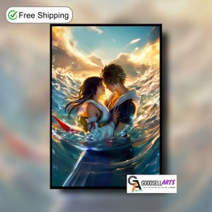 Yuna und Tidus Final Fantasy X Poster, FFX Wand Kunst Druck, JRPG Paar Dekor, Gamer Geschenk für Final Fantasy Fans, Gamer Raum Dekor, Tidus Kunst