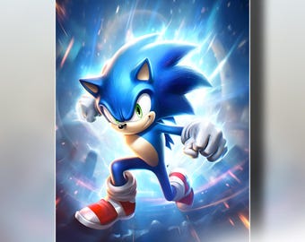 Sonic the Hedgehog Poster, Sonic Video Game Wall Art print, Gamer Gifts, Game room decor, Sonic Movie Fan Art Gift, Sega Retro Gamer