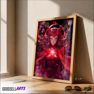 May include: Framed art print featuring a red-toned illustration of a character with a red headpiece and cape. The artwork is in a wooden frame, measuring 13 x 19 inches. The "GOODSELLARTS" logo is visible at the bottom left.