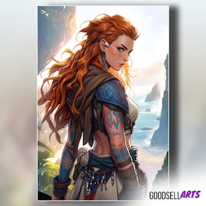 Aloy Poster | Horizon Zero Dawn Poster | Horizon Forbidden West Wall Art | Gamer Room Decor | Video Game Print | Nora Huntress Art Gift