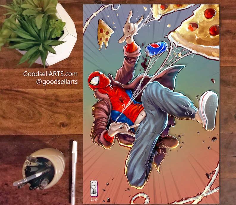 Póster de Spiderman Spiderverse / Póster de Peter B. Parker / Arte mural de Marvel / Impresión de Spider Verse / Regalos de Marvel para hombres / Impresión artística de Peter Parker imagen 3