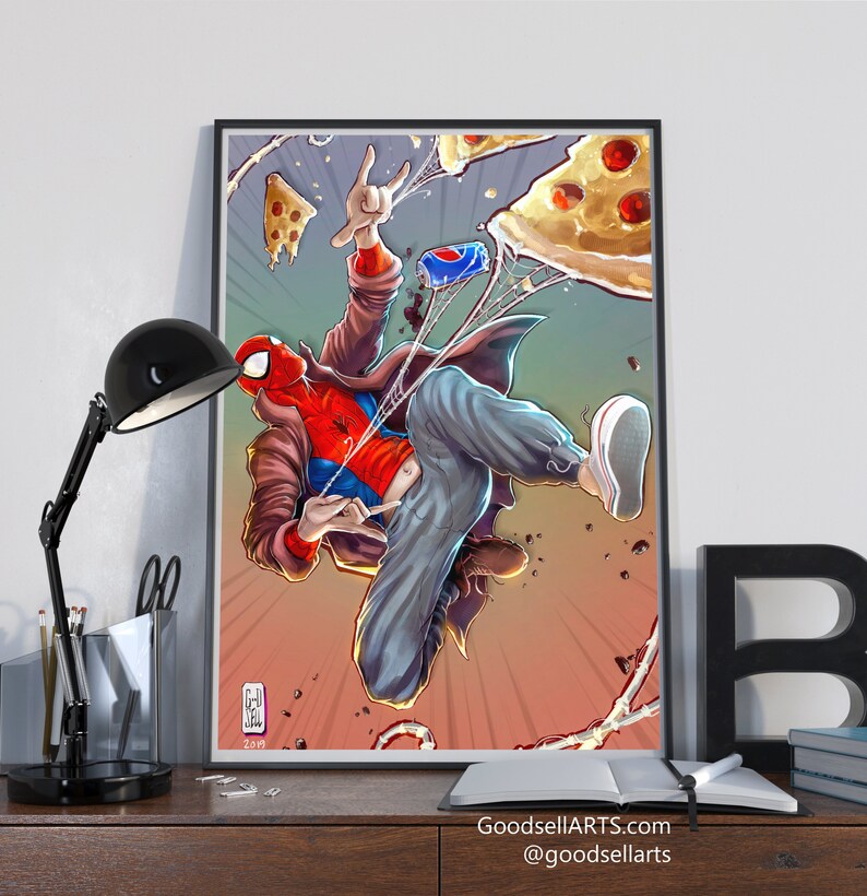 Póster de Spiderman Spiderverse / Póster de Peter B. Parker / Arte mural de Marvel / Impresión de Spider Verse / Regalos de Marvel para hombres / Impresión artística de Peter Parker imagen 4