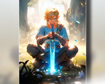 Link Art Print | Legend of Zelda wall art | Master sword | Gamer Gift for Nintendo fans | Game Room Decor, BOTW Gift, Tears of the Kingdom