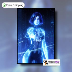 Poster di Cortana Halo, stampa artistica di Halo Gaming, poster di videogiochi, Master Chief Cortana, arredamento per la stanza dei giocatori, regalo Halo, regalo per giocatori Xbox Halo