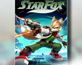 Fox McCloud Art Print | Star Fox Pilot Poster, Nintendo 64 Retro Gamer room Decor, Video Game wall art, Smash Brothers Gamer gift