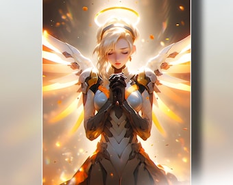 Mercy Art Print | Angela Ziegler Guardian Angel Poster | Valkyrie Video Game Art | OW gift