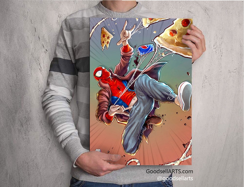Póster de Spiderman Spiderverse / Póster de Peter B. Parker / Arte mural de Marvel / Impresión de Spider Verse / Regalos de Marvel para hombres / Impresión artística de Peter Parker imagen 2