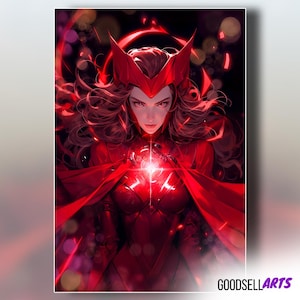Scarlet Witch Art Print | Wanda Maximoff Poster | Marvel Comic Wall Art | Gamer Room Decor image 1
