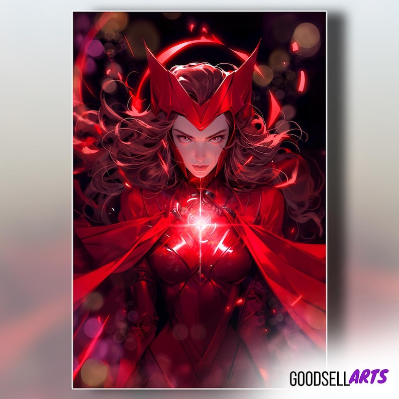 Scarlet Witch Art Print | Wanda Maximoff Poster | Marvel Comic Wall Art | Gamer Room Decor image 1