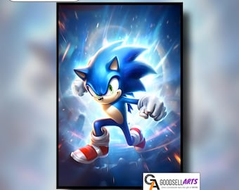 Sonic the Hedgehog Poster, Sonic Video Game Wall Art print, Gamer Gifts, Game room decor, Sonic Movie Fan Art Gift, Sega Retro Gamer