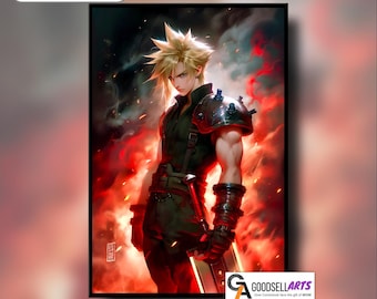 Stampa poster di Cloud Strife / Poster di Final Fantasy 7 / Remake di Cloud FF7 / Decorazioni per videogiochi Final Fantasy / Arte murale di Cloud / Stampa artistica di Cloud Strife