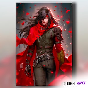Vincent Valentine Art Print, Final Fantasy VII Wall Art, Shinra Chaos Sniper Portrait, Gamer Room Decor, FF7 Gift Illustration