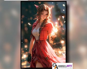 Poster di Aerith Final Fantasy / Stampe di FF7 Remake, Arte murale di Aerith Gainsborough, Regalo per fan di Final Fantasy, Grande decorazione per gamer, Regalo per gamer di RPG