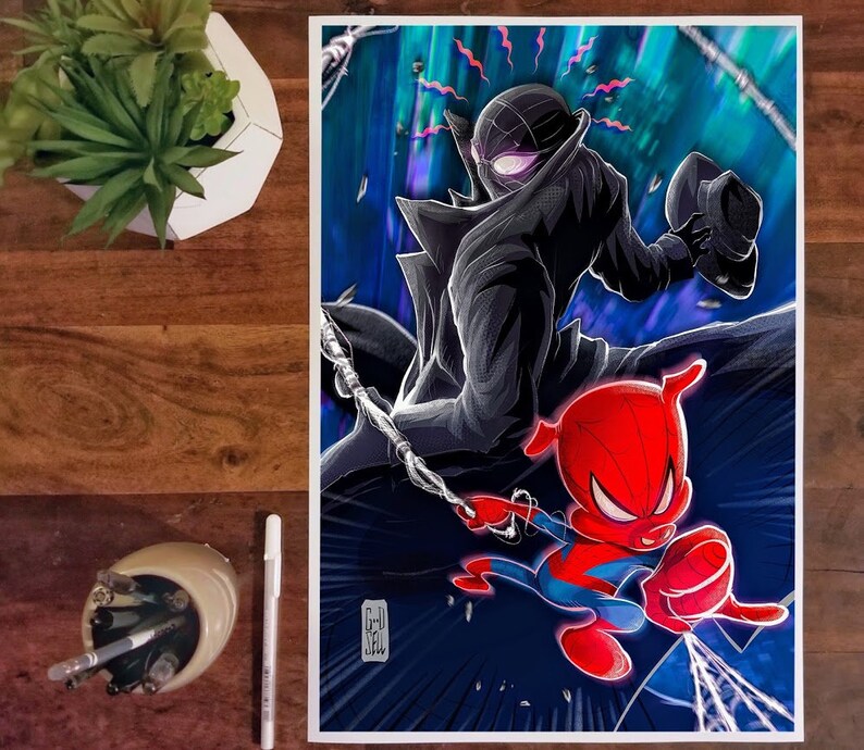 SPIDERMAN Noir Spider Ham POSTER / Into the Spider Verse Marvel Wall Art Print Marvel Gifts for Men Miles Morales Superhero Spiderman Art image 5