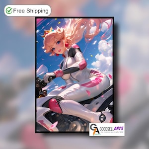 Princess Peach Motorcycle Print | Princess Toadstool | Video Game Poster | Princess peach Gift | Nintendo fan Gifts | Mario Kart Poster