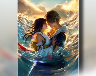 Final Fantasy X Poster | Yuna and Tidus Print | FFX Wall Art | Gamer Room Decor | Video Game Print | JRPG Wall Decor | Gaming Gift