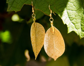 Gold Color Leaf Earrings Leaf Dangle Earrings Leaf Drop Earrings Leaf Shaped Earrings