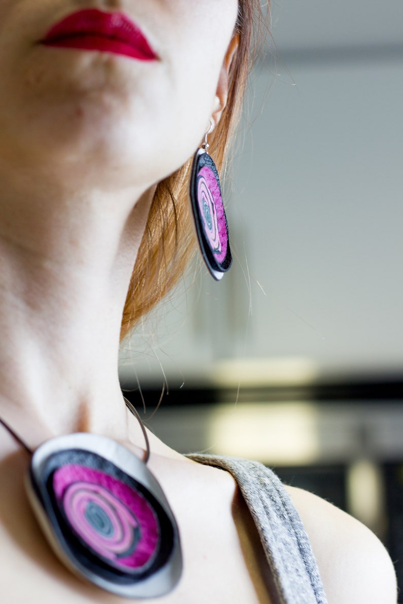 Dusty Rose PINK EARRINGS Christmas Gift for woman and girl Leather Jewelry Stocking Stuffer Necklace and Earrings Set Purple