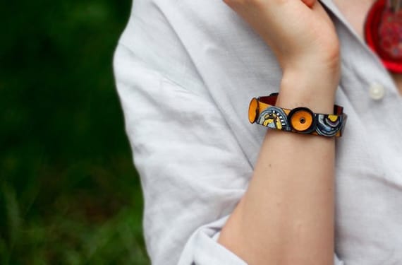 Womens Leather Bracelet, Bracelet, Leather Bracelet, Boho Bracelet - Available in Red - Yellow - Green - Purple