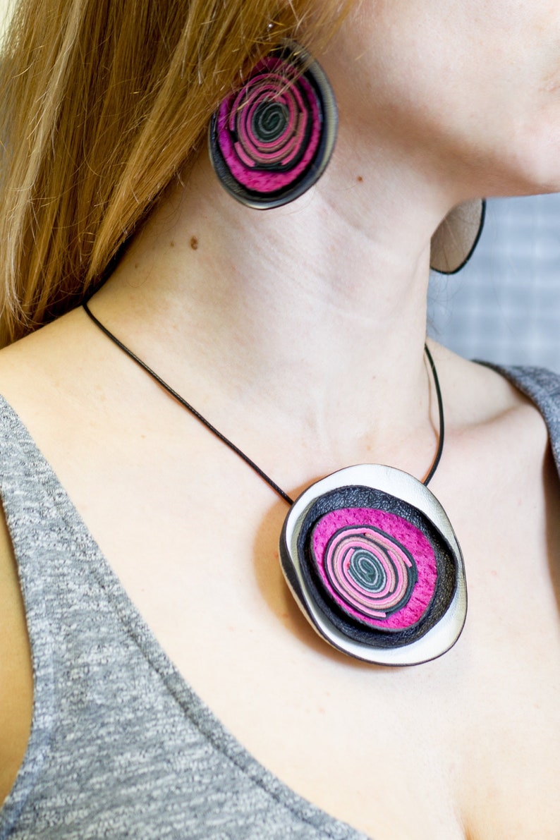 Dusty Rose PINK EARRINGS Christmas Gift for woman and girl Leather Jewelry Stocking Stuffer Necklace and Earrings Set Purple