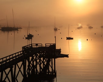 Southwest Harbor Maine Sunrise, Acadia National Park, Dock, Water, Harbor, Sail Boats, Landscape Photography, Nature Photography, Wall Art