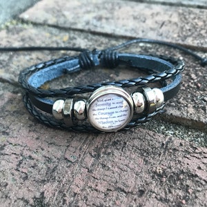 AA or NA Serenity Prayer Black Leather Beaded Sobriety Bracelet Set Men Women * Sponsor Sponsee Christmas Gift Present * Sober Anniversary