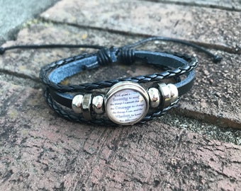 AA oder NA Serenity Gebet Schwarz Leder Perlen Nüchternheit Armband Set Männer Frauen * Pate Sponsee Weihnachtsgeschenk Präsent * Nüchterner Jahrestag