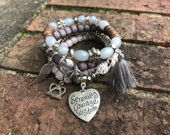 AA oder NA Perlen Nüchternheit Lila Armband Set Quaste * Pate Sponsee Weihnachtsgeschenk Präsent * Nüchtern Jubiläum Genesung Schmuck