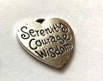 Serenity Prayer Charms - Serenity Courage Wisdom Charm - Motivational Inspirational - AA NA Alcoholics Narcotics, Sobriety Recovery Jewelry