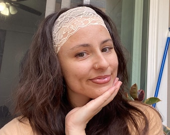 Handmade Floral Lace Headband | 3” Style | Boho Hair Accessory, Soft Stretch Wrap