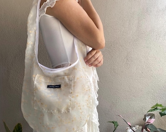 Handmade Floral Tote Bag, Upcycled Shower Curtain, Eco-Friendly Market Bag
