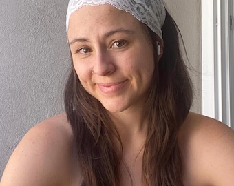 Handmade Floral Lace Headband | 6" Style | Boho Hair Accessory, Soft Stretch Wrap