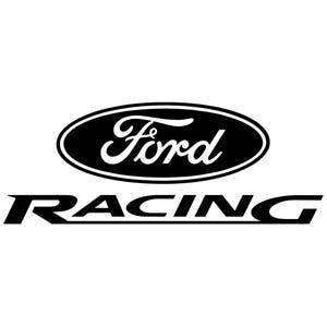 May include: Black and white Ford Racing logo. The Ford logo is in a black oval with white script. Below the logo is the word "RACING" in black, stylized font.