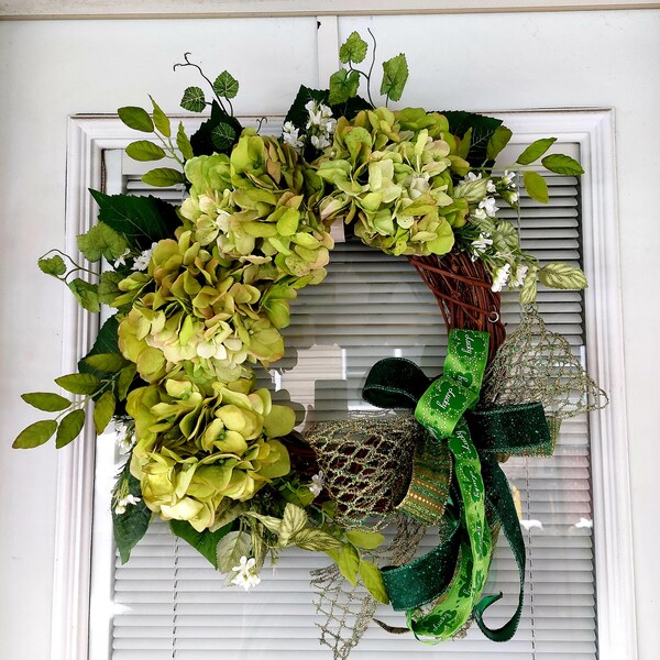 St Patrick's Day Wreath, Green Hydrangeas