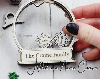 Add in a Name Charm to your Personalized Family Snowglobe Shaker Ornament