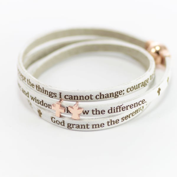 Serenity Prayer Leather Bracelet, Leather Prayer Jewelry, Friendship, Sobriety, Christian Jewelry, Custom Charms