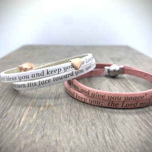 Numbers 6 Inscribed Leather Bracelet, Aaronic Blessing, The Lord Bless and Keep You, Priestly Blessing, Prayer Bracelet, Faith Jewelry