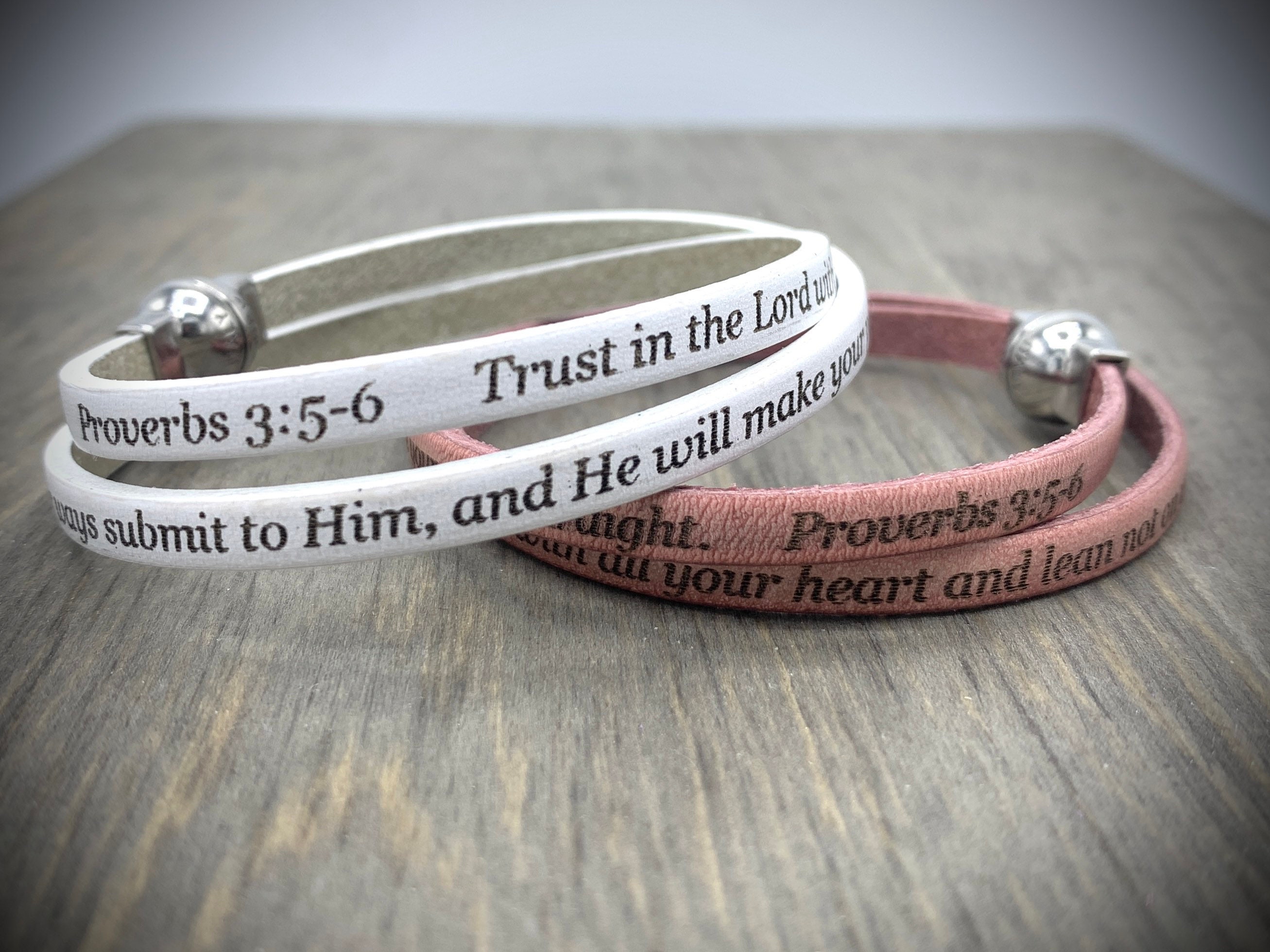 Proverbs 3: 5-6 Bracelet, Inscribed Leather Prayer Wrap, Scripture Jewelry, Christian Jewelry