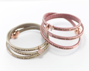 Jeremiah 29:11 Leather Wrap Bracelet, Prayer Bracelet, Christian Jewelry, Inspirational jewelry
