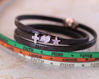 Faith Leather Wrap Bracelet, Faith Jewelry, Inspirational, Choose your Charm, Custom Charm Bracelets