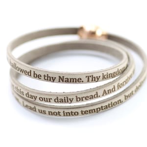 Lord&#39;s Prayer Leather Wrap, Prayer Bracelet,Custom Charms, Inspirational,  Matthew 6: 9-13, Christian Jewelry