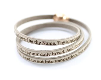Lord&#39;s Prayer Leather Wrap, Prayer Bracelet,Custom Charms, Inspirational,  Matthew 6: 9-13, Christian Jewelry